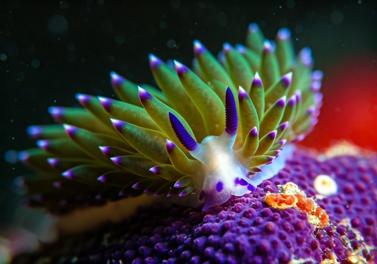 Cute Microscopic Sea Slug on Purple Coraline Algae