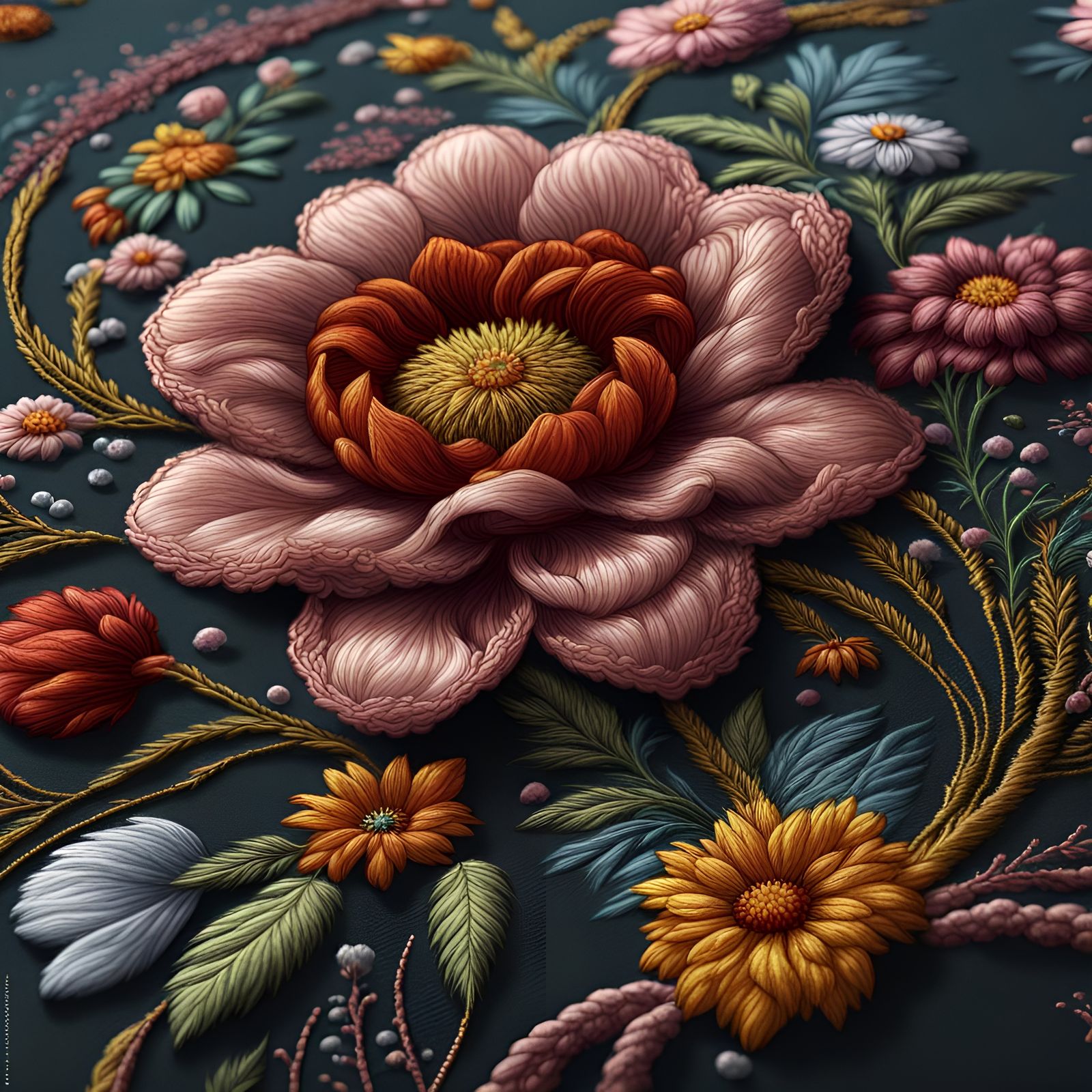 Detailed Flower Embroidery Kit: Fantasy Concept Art