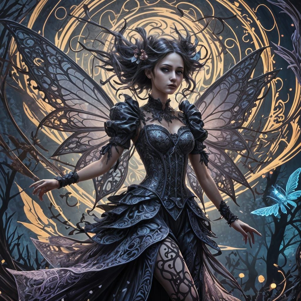 Gothic Fairy with Zentangle and Fractal Elements