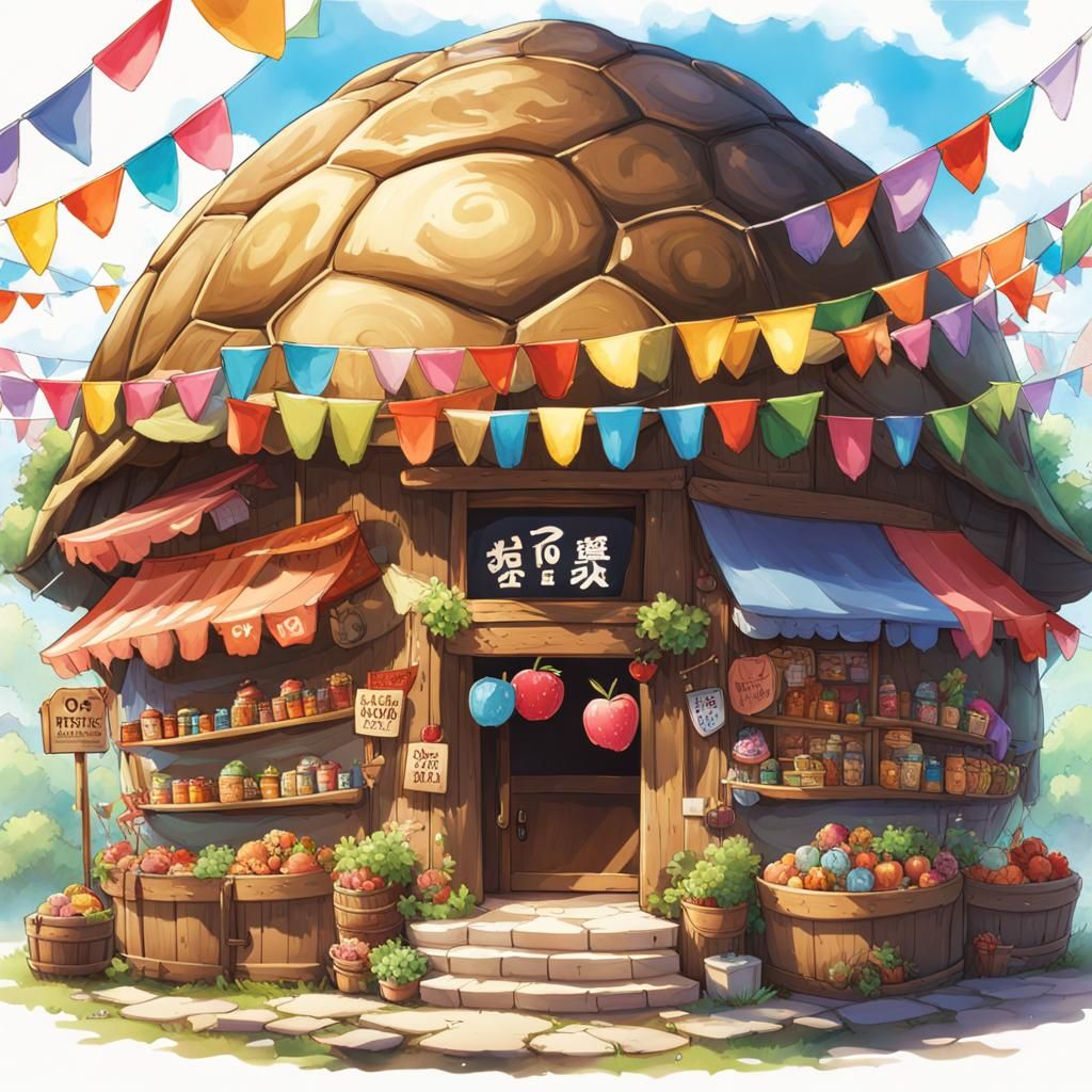 Fantasy Turtle Shell Shop in Anime Style