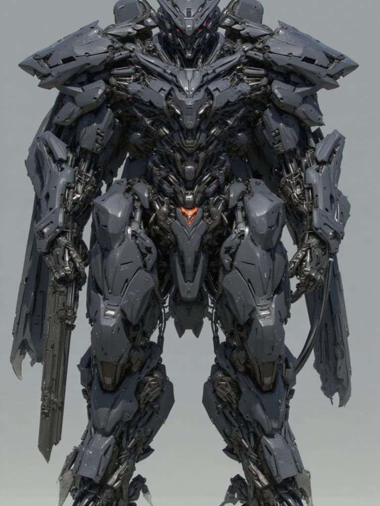 Intricate Black Mecha Robot in Cyberpunk Style