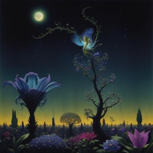 Dreamlike Figure in Iridescent Andromeda Garden