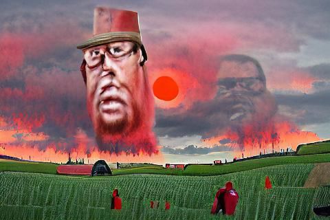 Figure in Field Under Red Sky and Blood Sun