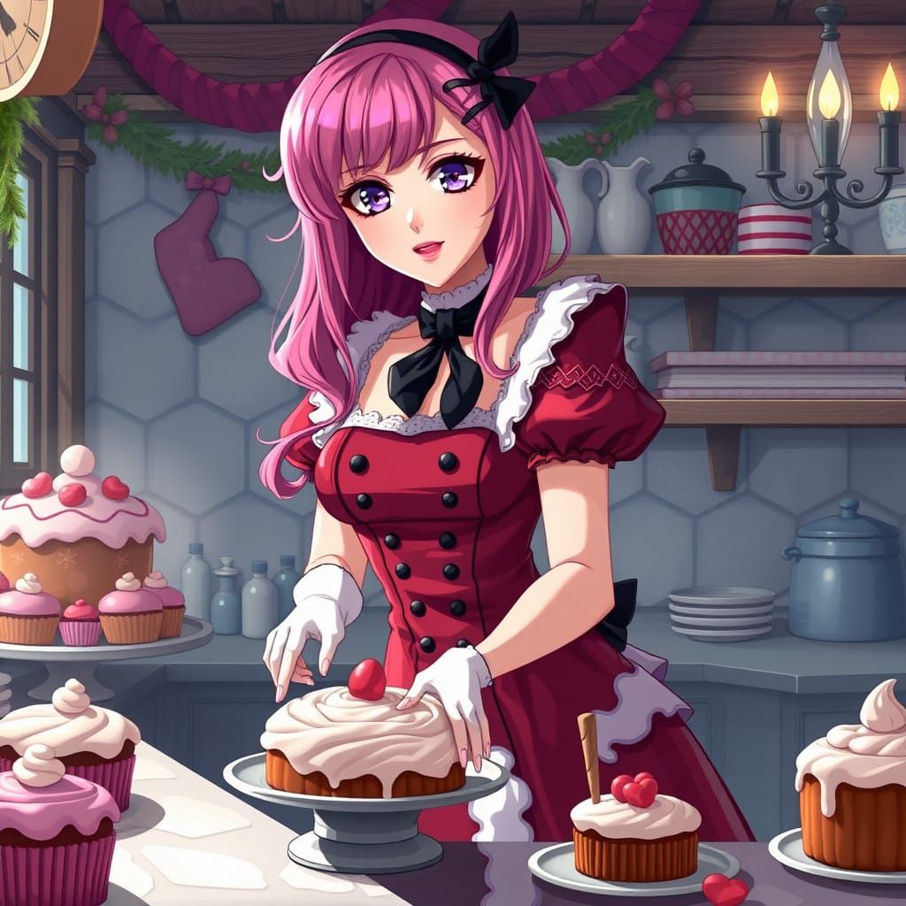 Gothic Santa Baker in Anime Style