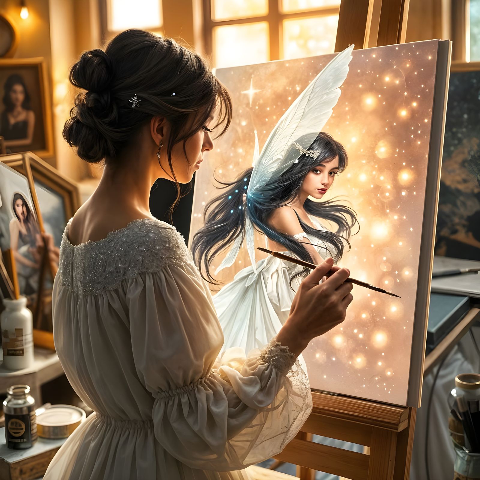 Vibrant Portrait of Angelic Fairy Painted by Young Artist in...