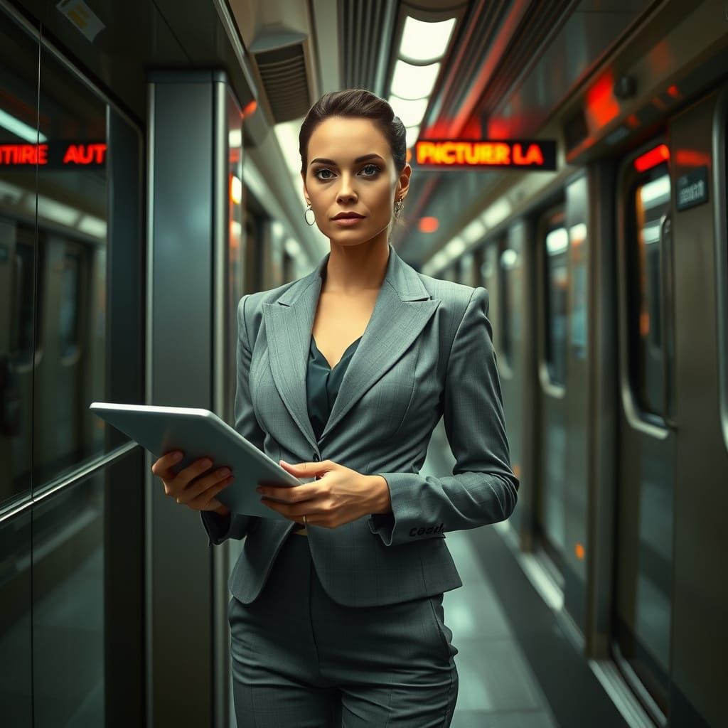 Confident Executive Woman in Futuristic Urban Setting