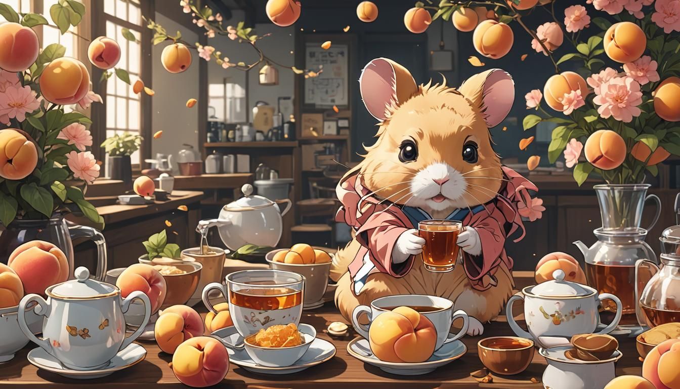 Peach Tea Hamster in Anime Style
