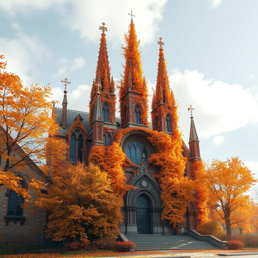 Autumn Leaf Cathedral in Fantasy Architecture