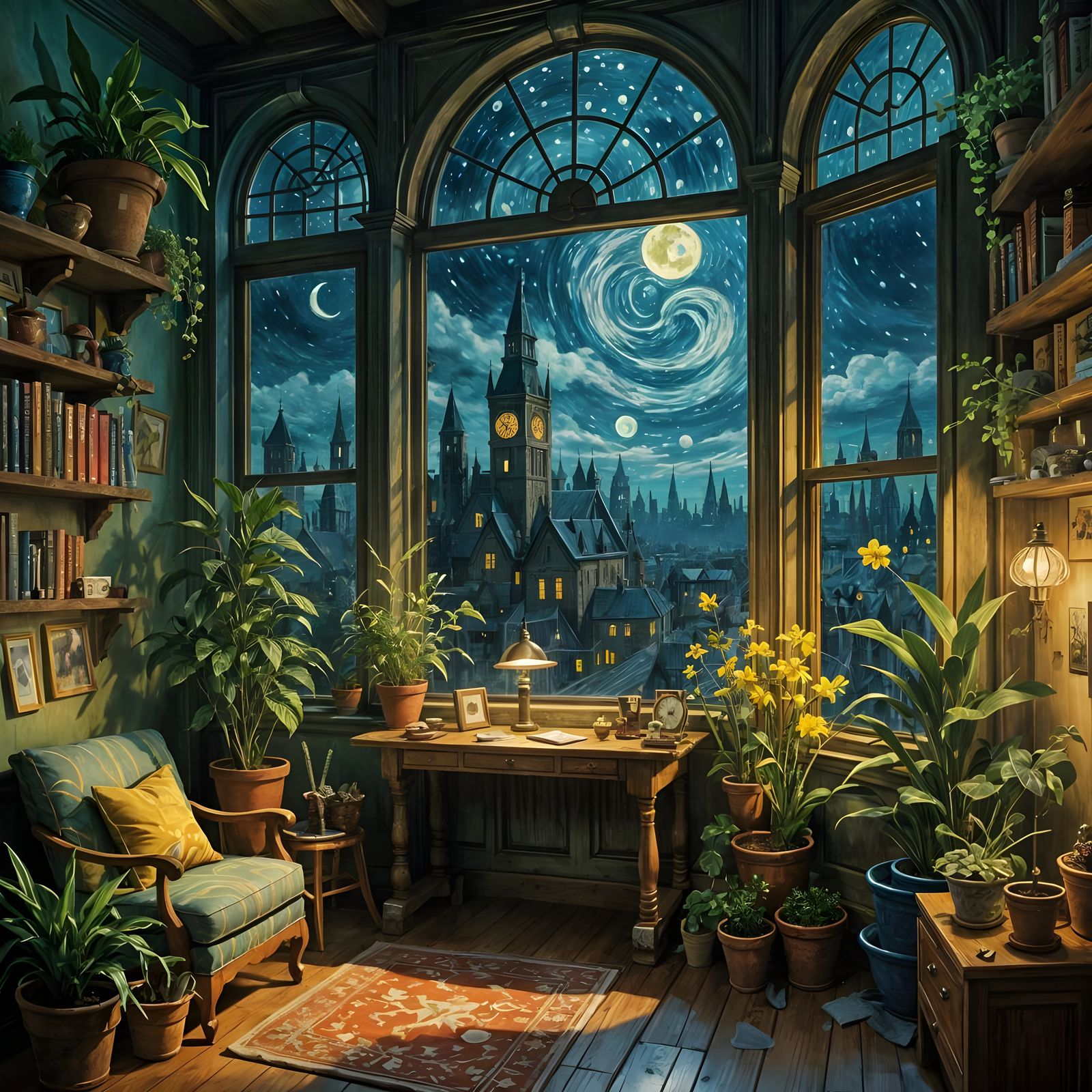 Cozy Manhattan Penthouse at Night in Vibrant Colors