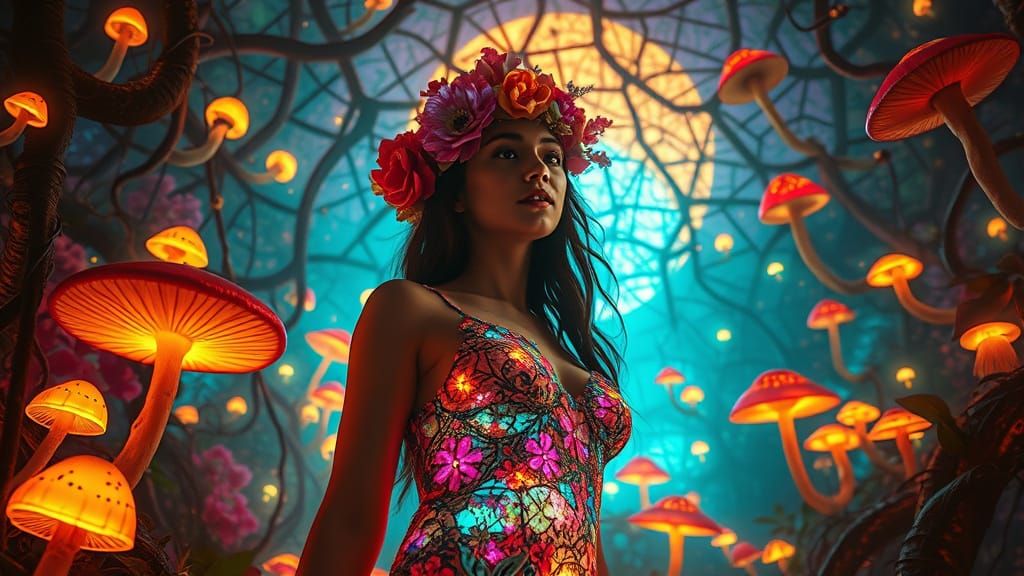 Surreal Sunset Landscape with Mystical Creatures and Vibrant...