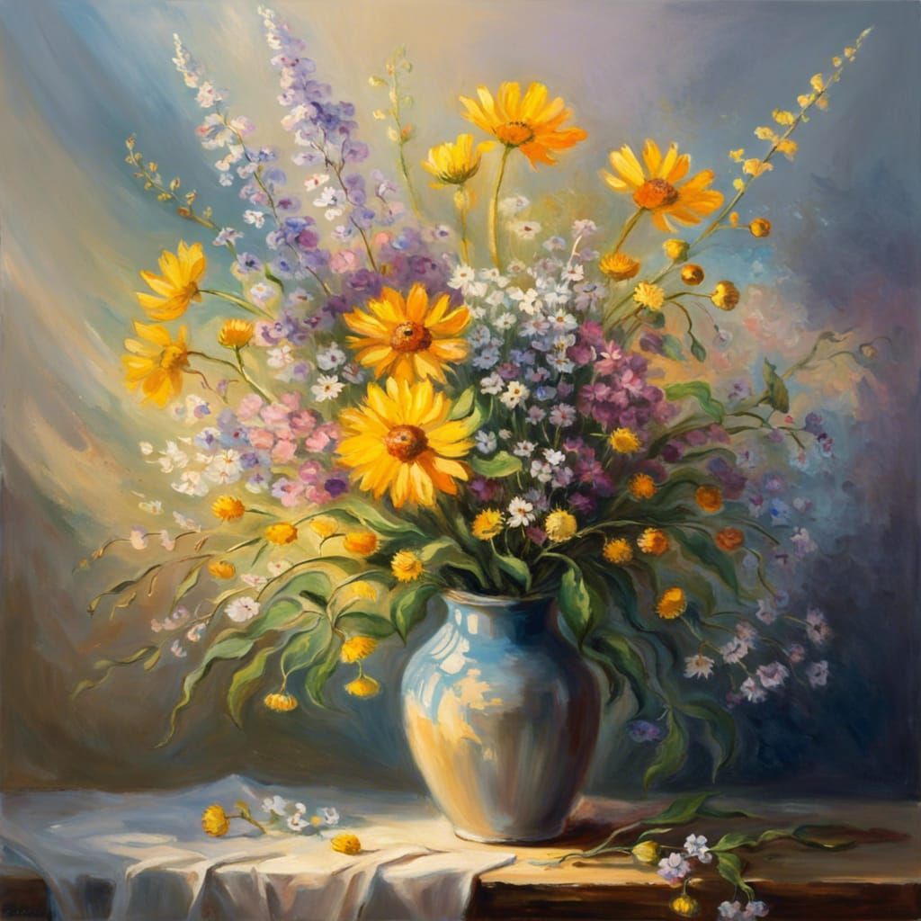 Wildflowers in Vase: Impressionist Style