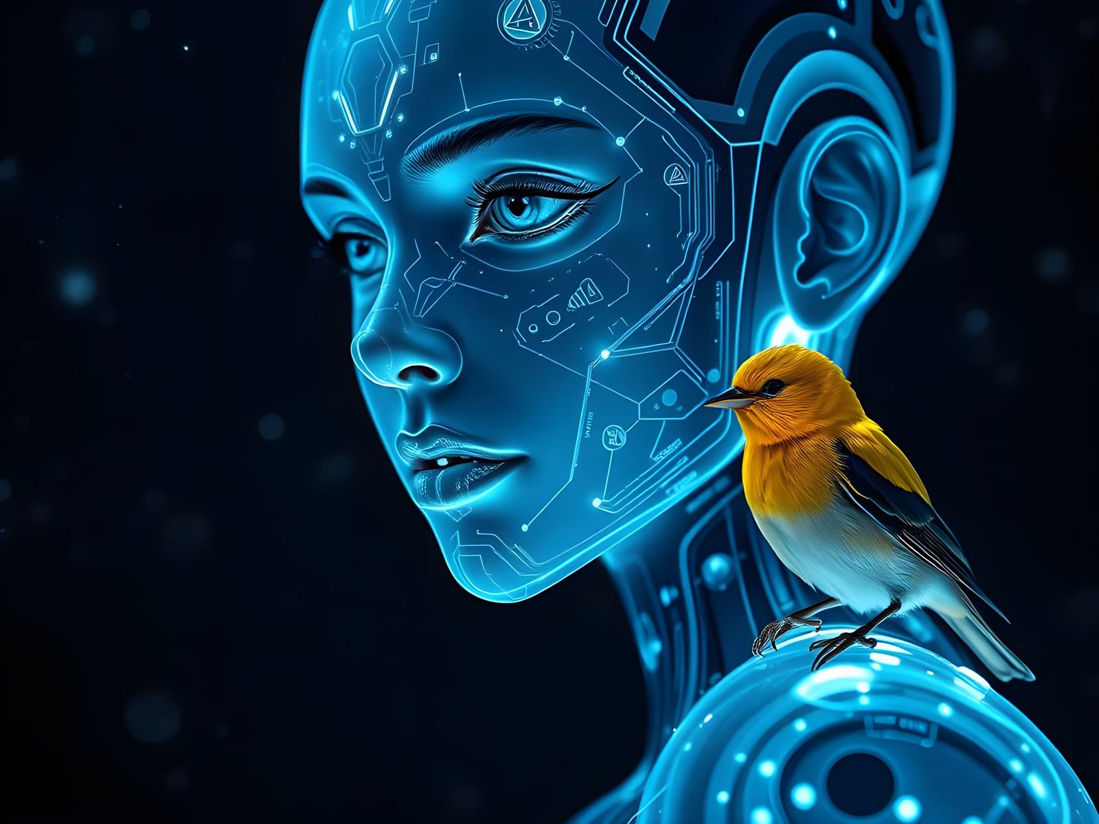 Glowing Android Goddess in Celestial Harmony