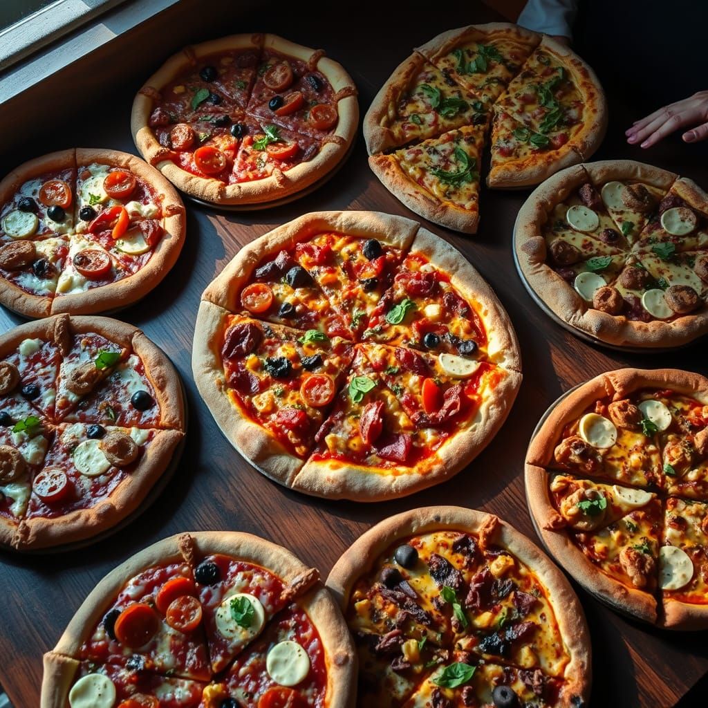 Delicious Pizzas in a Digital Art Style