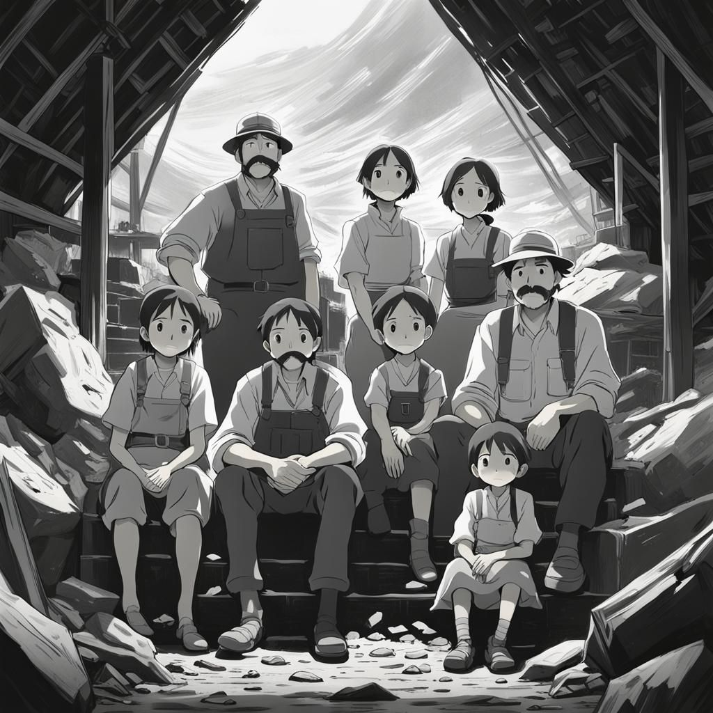 Mining Family Portrait in Anime Style