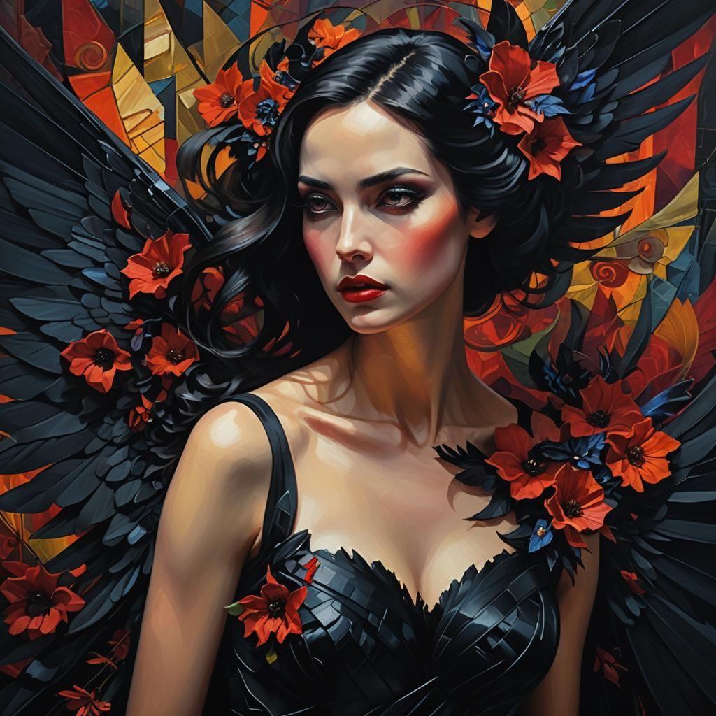 Surreal Expressionist Woman in Cubist Gown