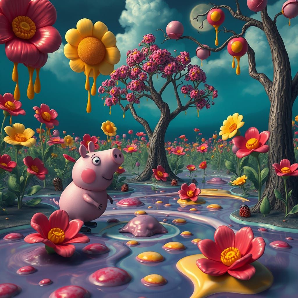 Peppa Pig in a Dreamlike Surrealist Landscape