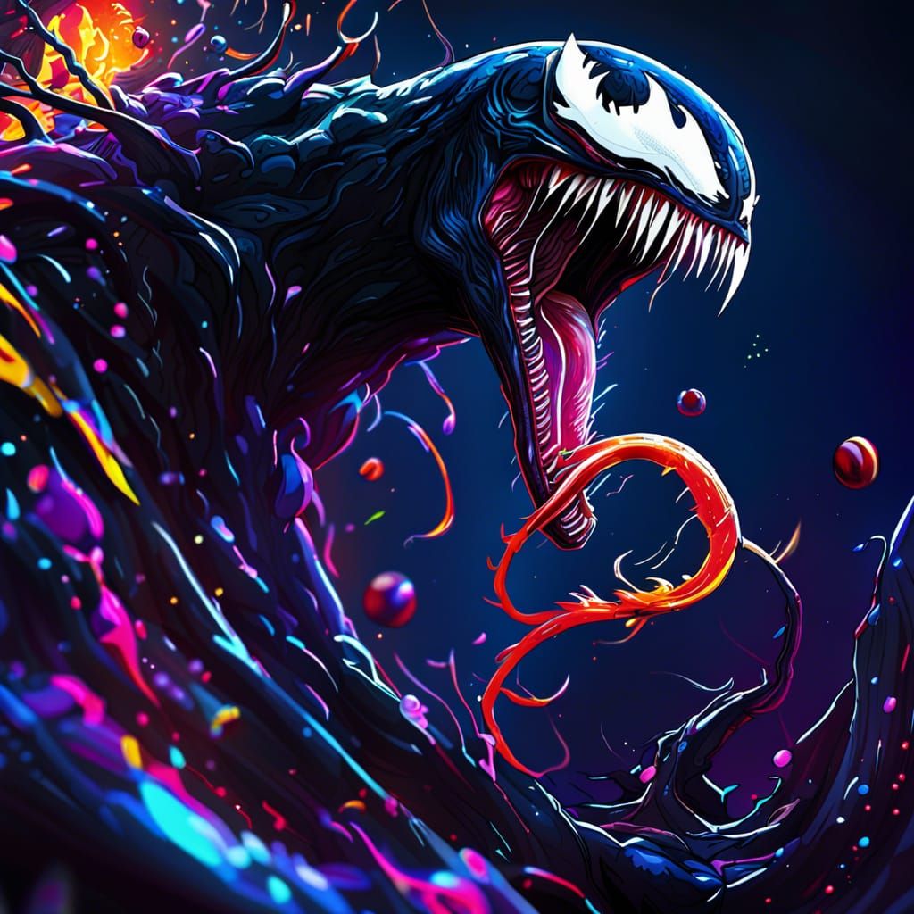 Detailed Digital Painting of Venom in Vibrant Colors