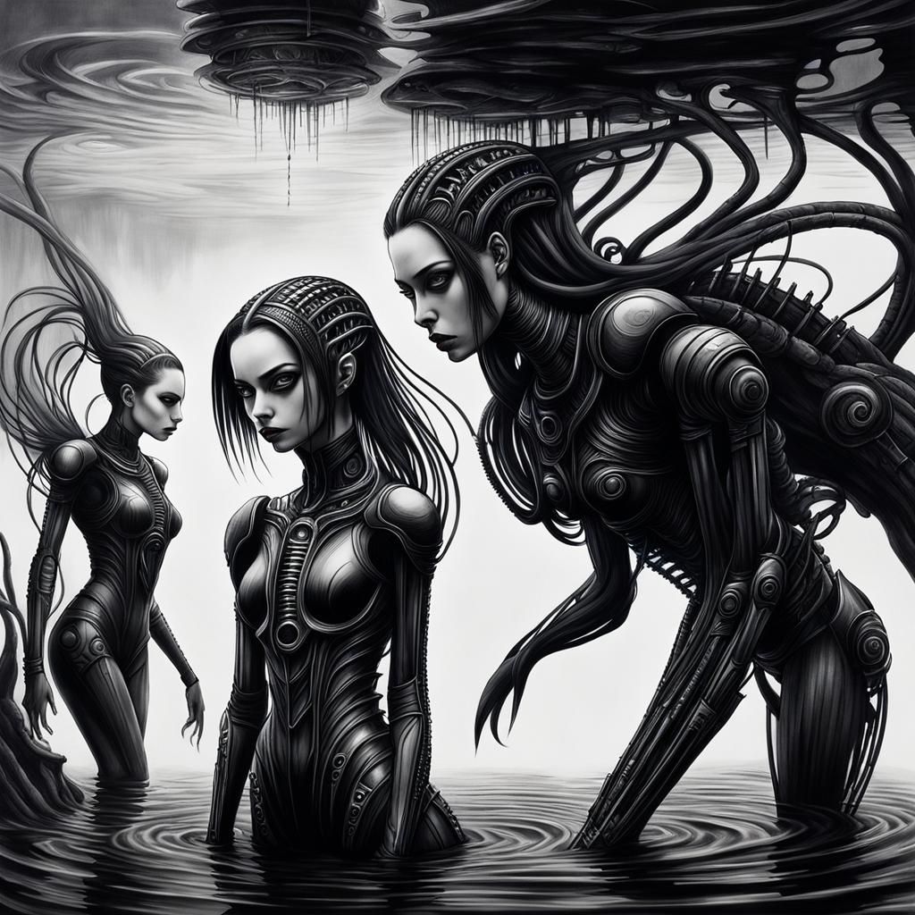 Gothic Cyberpunk Woman in Hyperrealistic Art Style