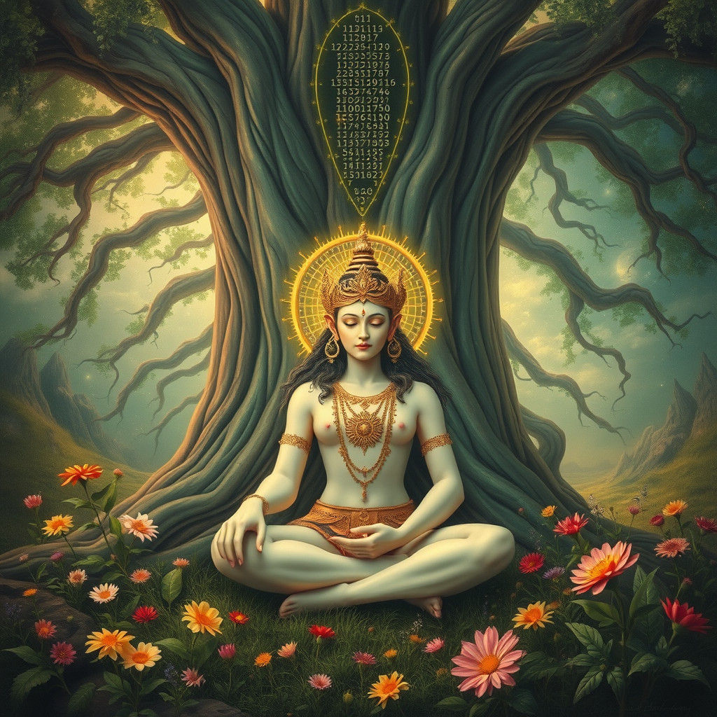 Divine Being Codes Earth in Dreamlike Landscape