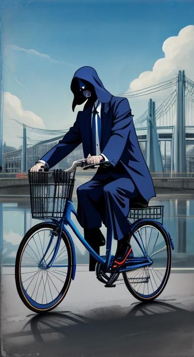 Anime-Style Grim Reaper on Bicycle Double Exposure