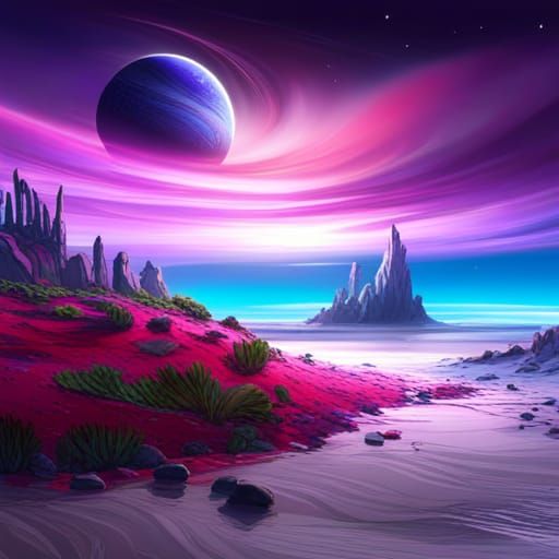 Alien Beach Day on a Sci-Fi Planet