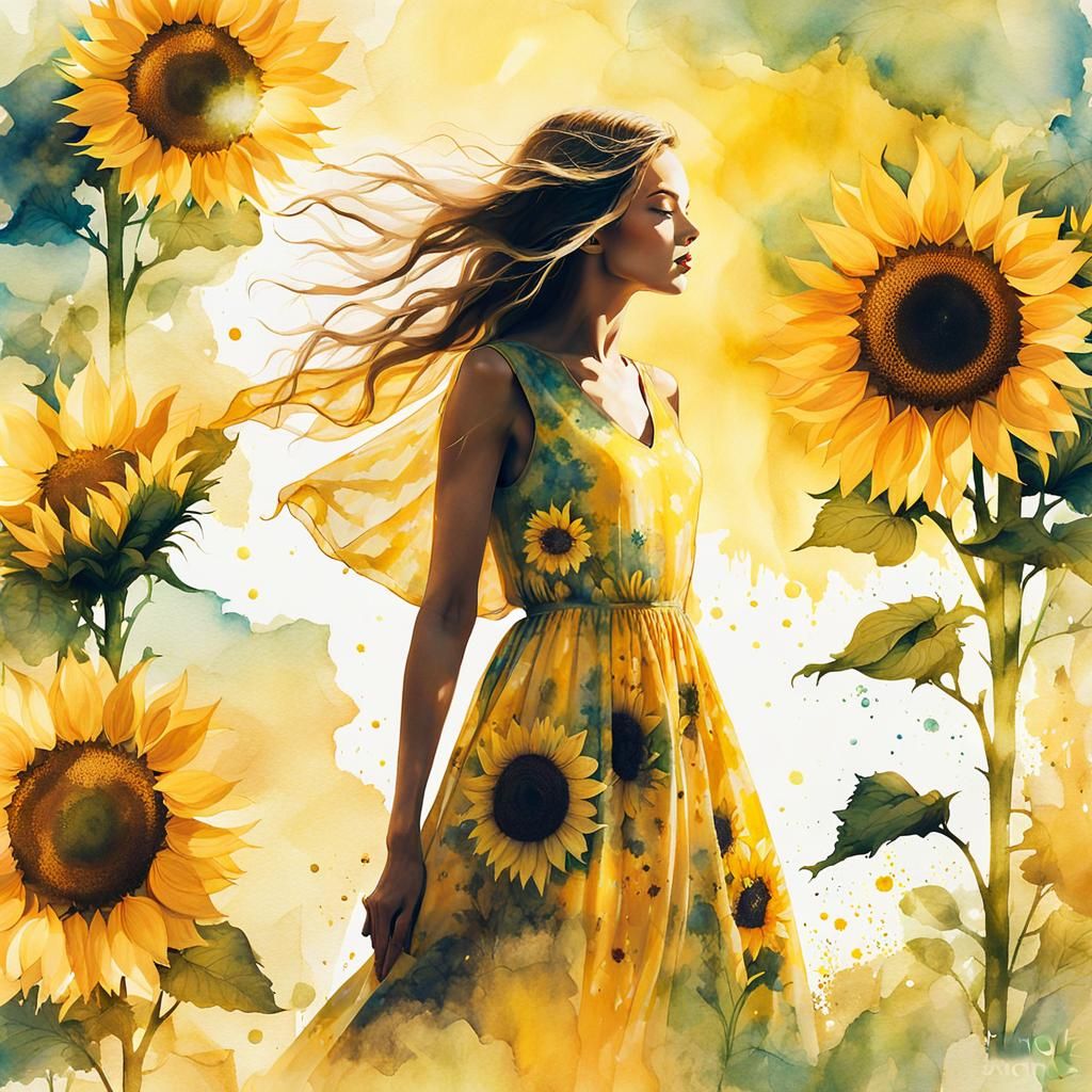 Ethereal Double Exposure of Summer Sunflower Field