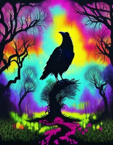 Mystical Crow in a Dreamlike Fantasy World