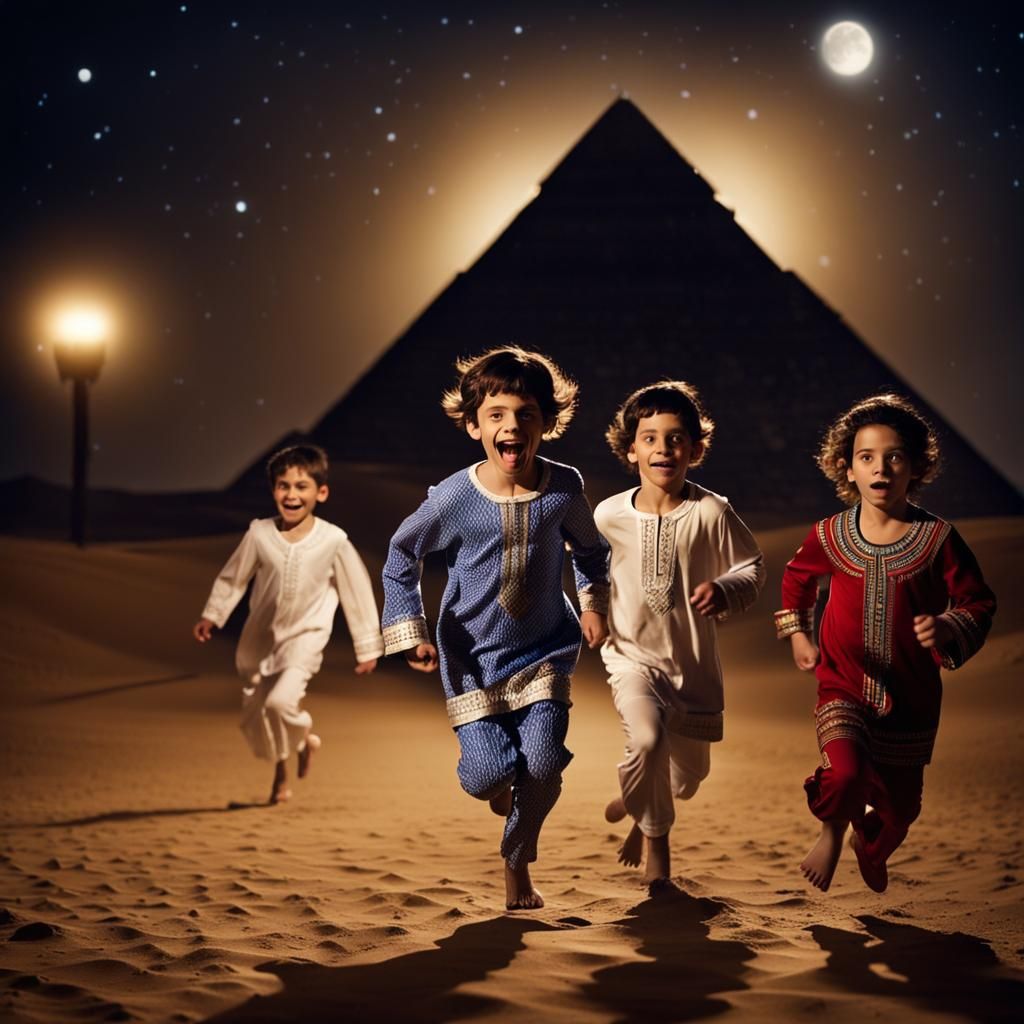Jewish Children Fleeing King Near Egyptian Pyramids