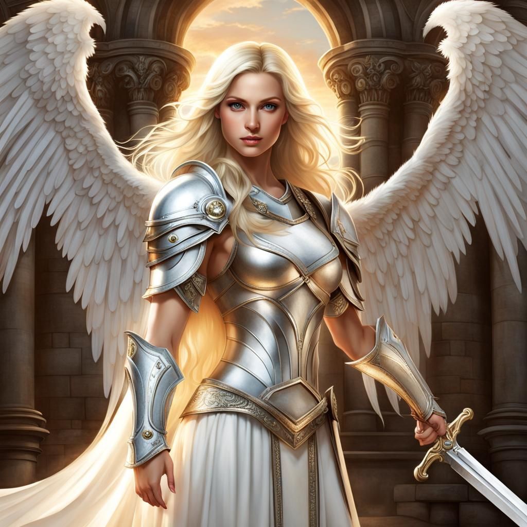 Renaissance Angel with Sword and White Wings
