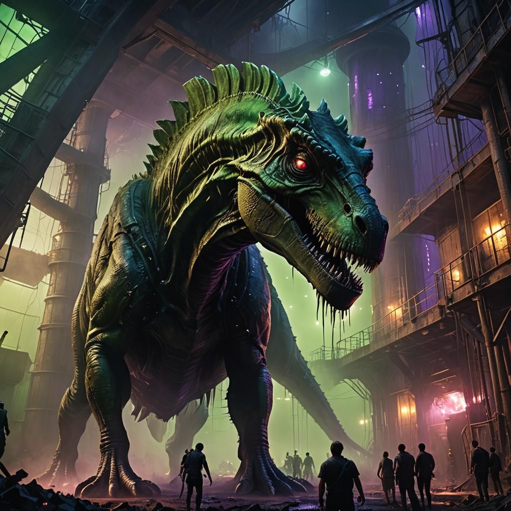 Dinosaur in Silo: Dark Fantasy Matte Painting