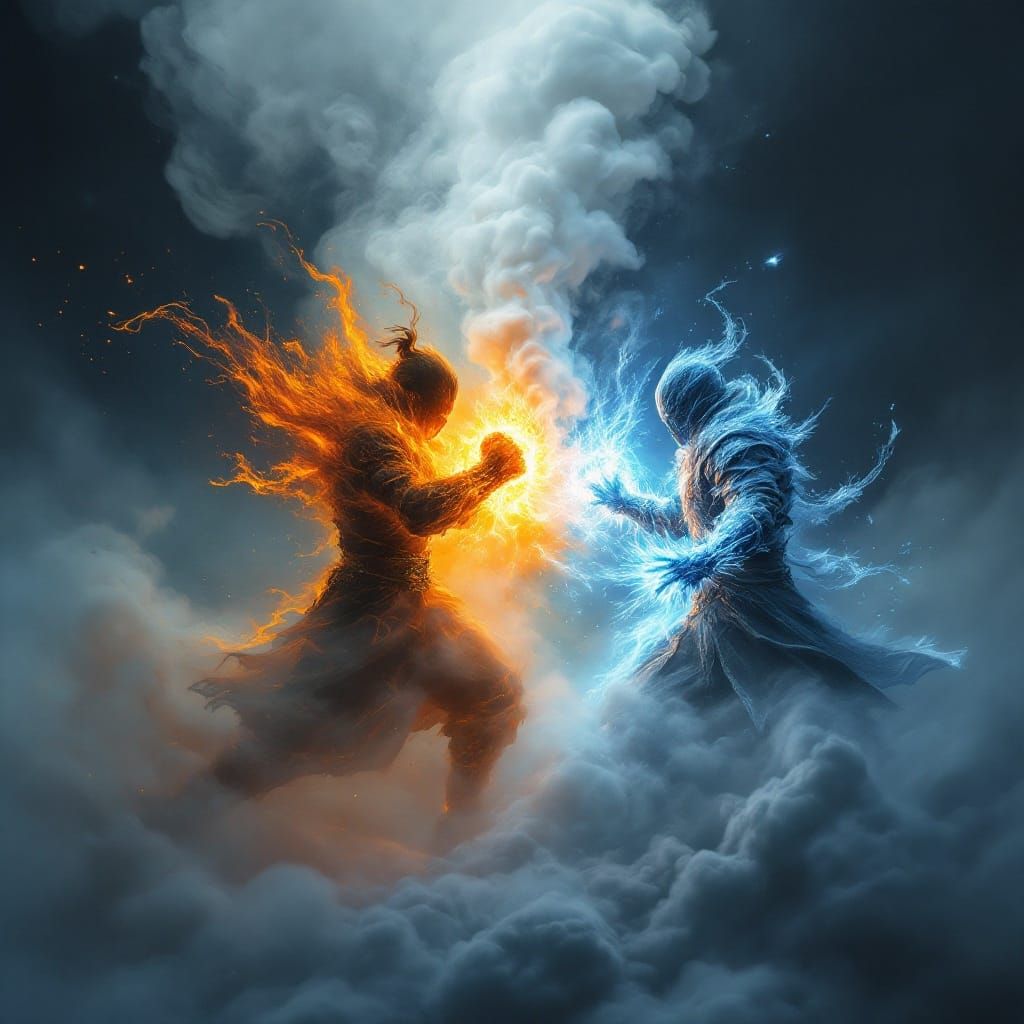 Epic Clash of Elemental Forces in a Fiery Storm