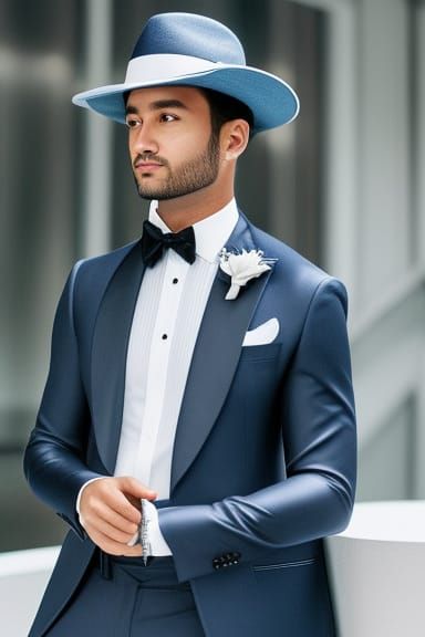 Handsome Man in Cyan Highlighted Suit, Metal Arm