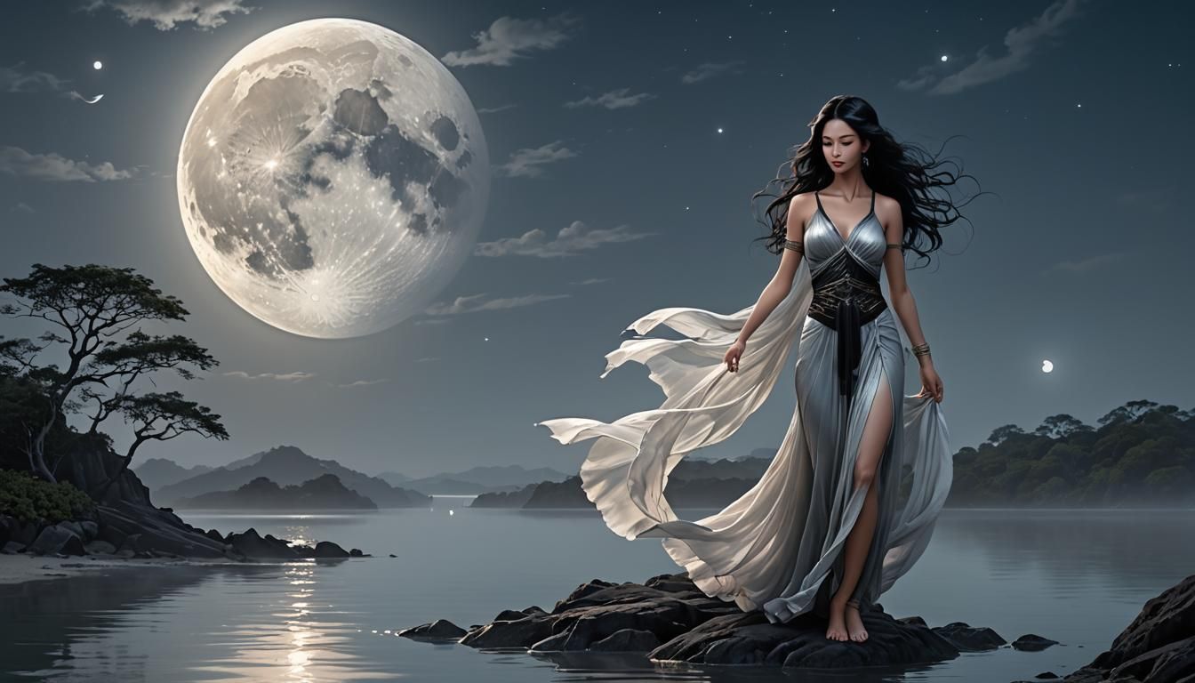 Moonlit Guardian by Lagoon with Flowing Fabric