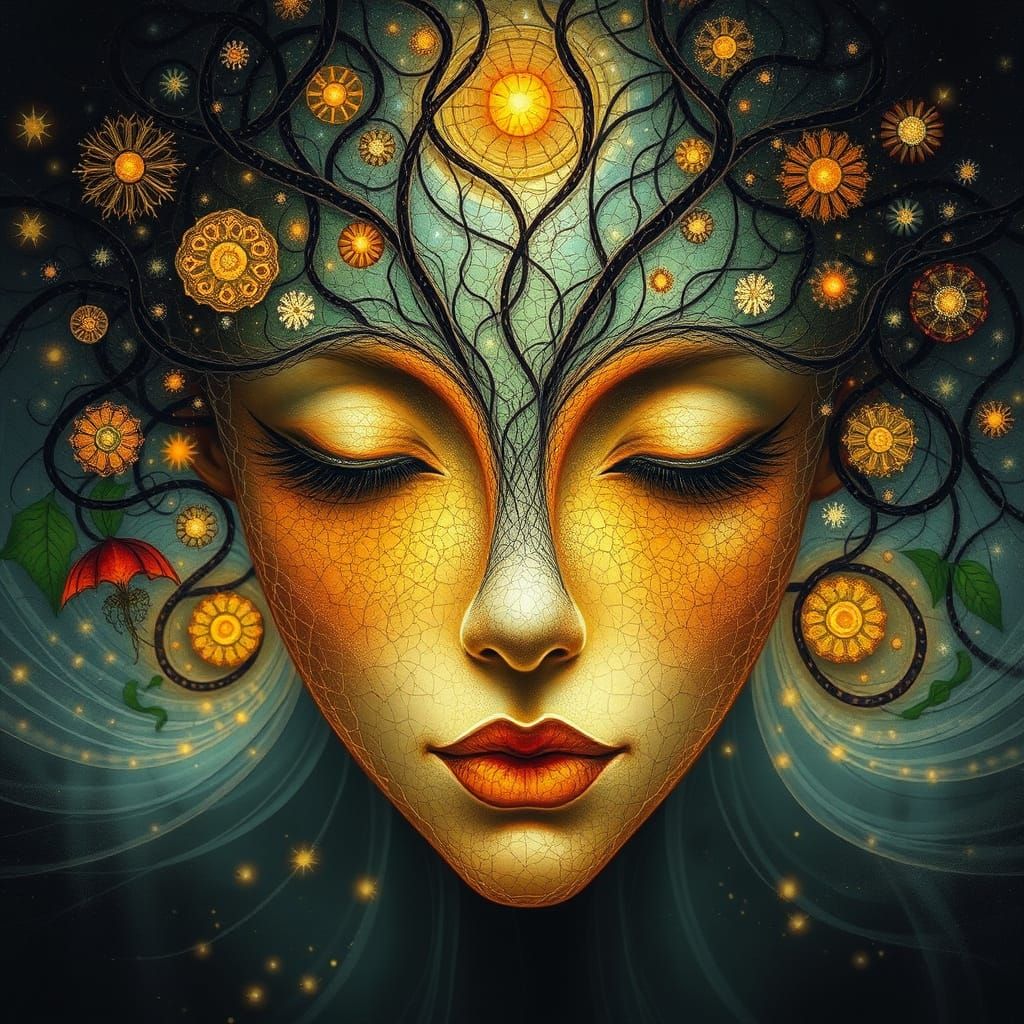 Ethereal Face Embraced by Spectral Light and Ligamorphous Te...