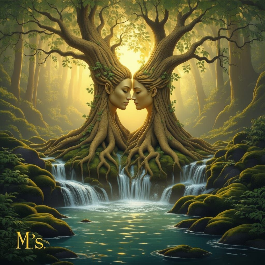 Embracing Couple Trees in Fairytale Forest