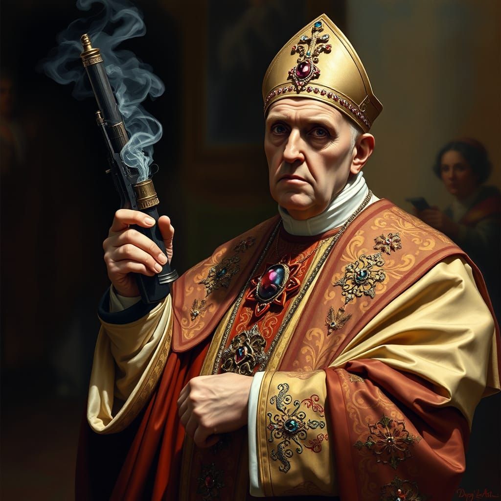 The Pope Smoking Blunt and Wielding Firearm