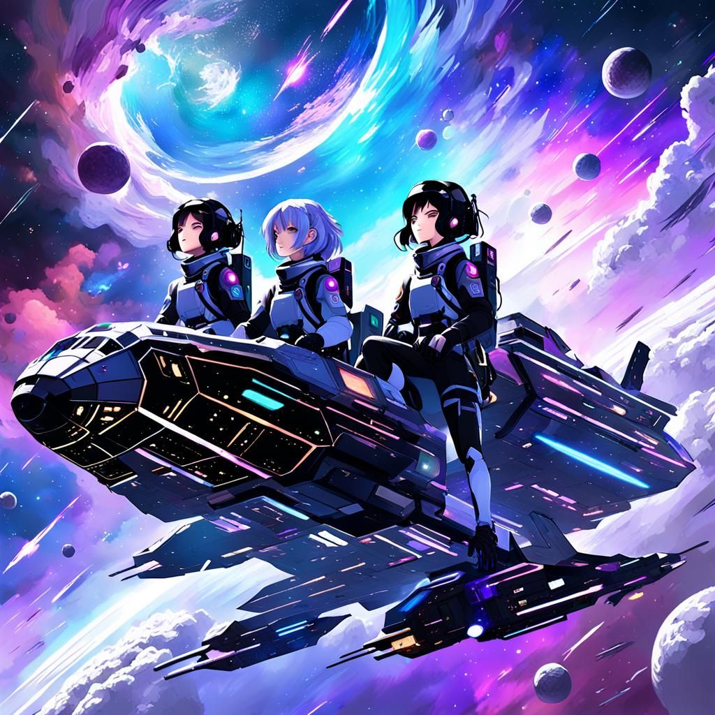 Space Adventure: Explorers in Colorful Nebulae