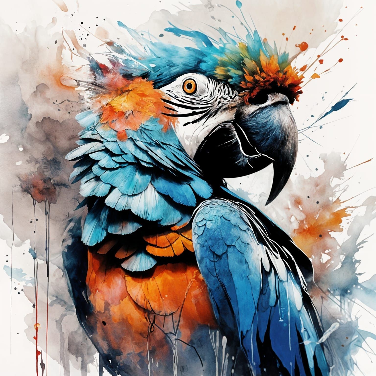 Illuminated Glass Parrot Portrait in Neon Hues