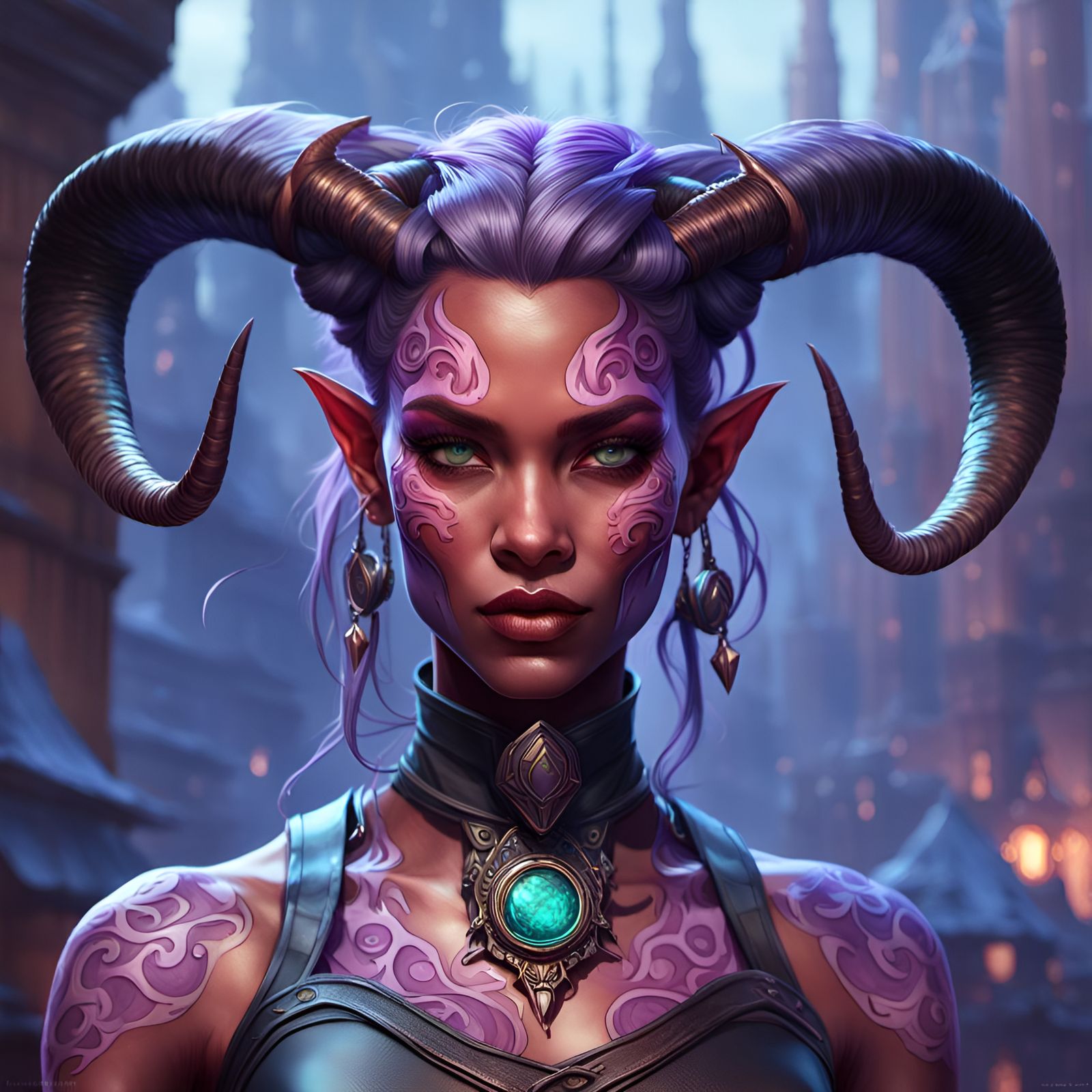 Tiefling Portrait in Hyperdetailed Digital Art Style