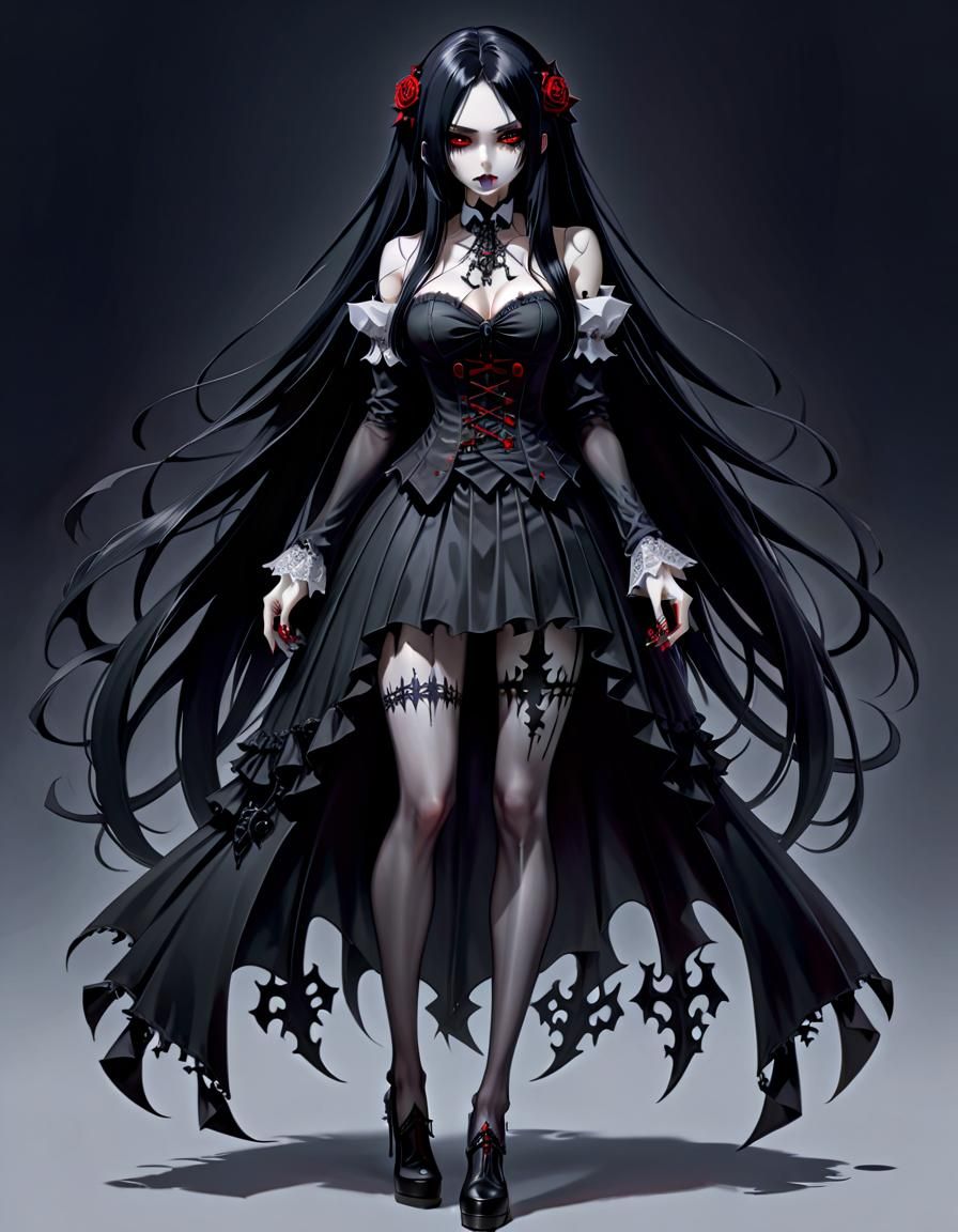Gothic Anime Vampire Girl with Red Eyes