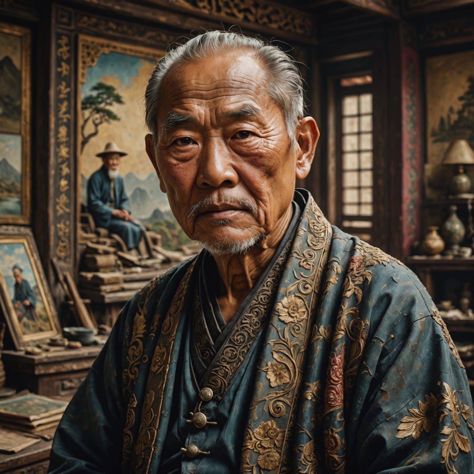 Epic Asian Sage in Vivid Impasto Splendor