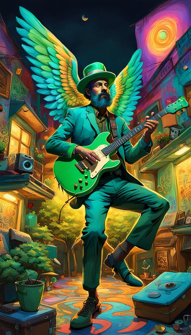 Chassid Dancing with Wings and Teacup Hat