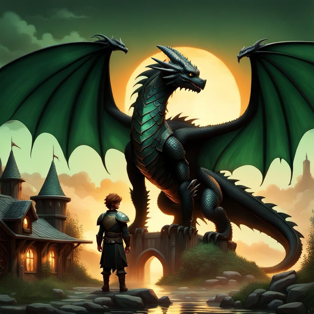 Hiccup and Toothless in Art Nouveau Style