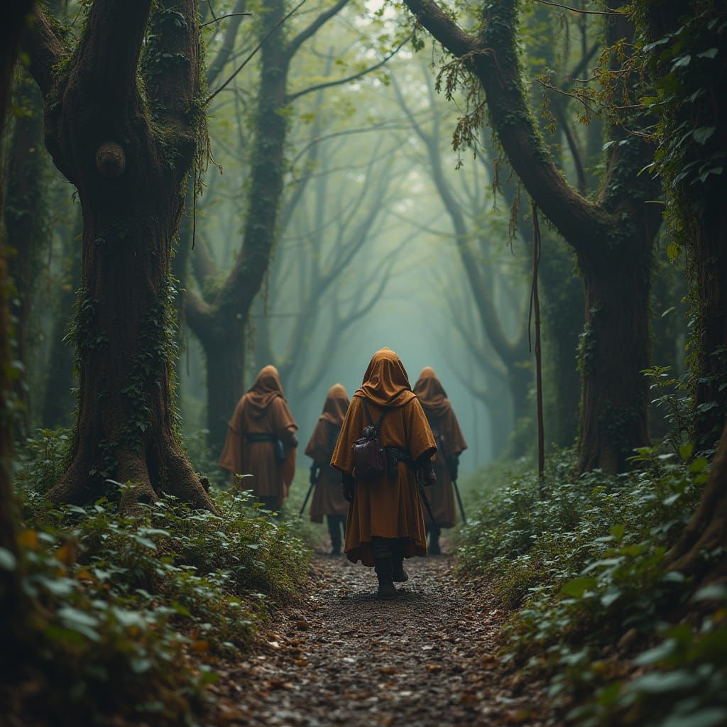 Dark Adventure Party Walks Through Twisted Forest of Human B...