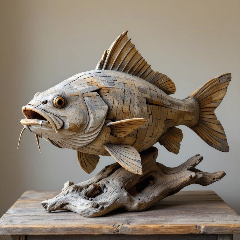 Surreal Driftwood Catfish Sculpture