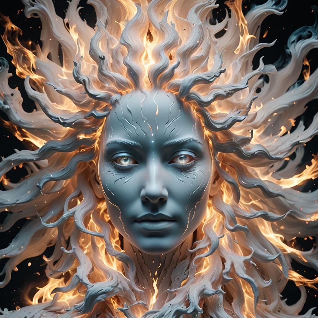 Ethereal White Fire Face in Cosmic Light