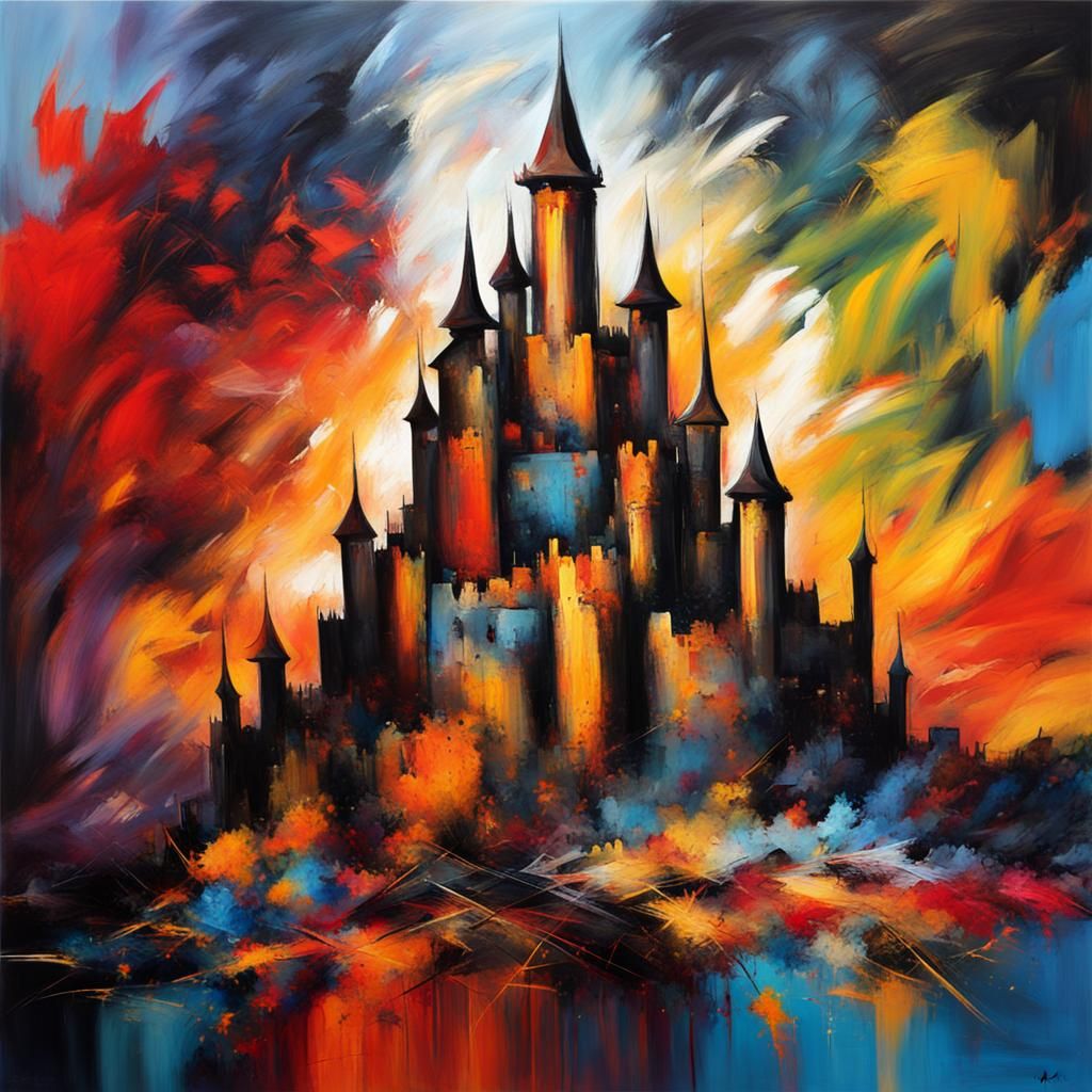 Epic Castle in Abstract Expressionist Painting Style