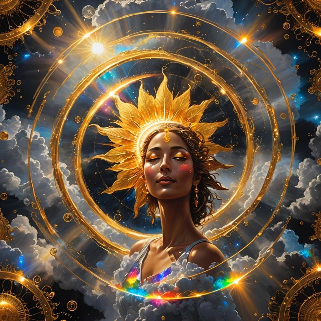 Goddess Lounging on Cloud with Energy Beams