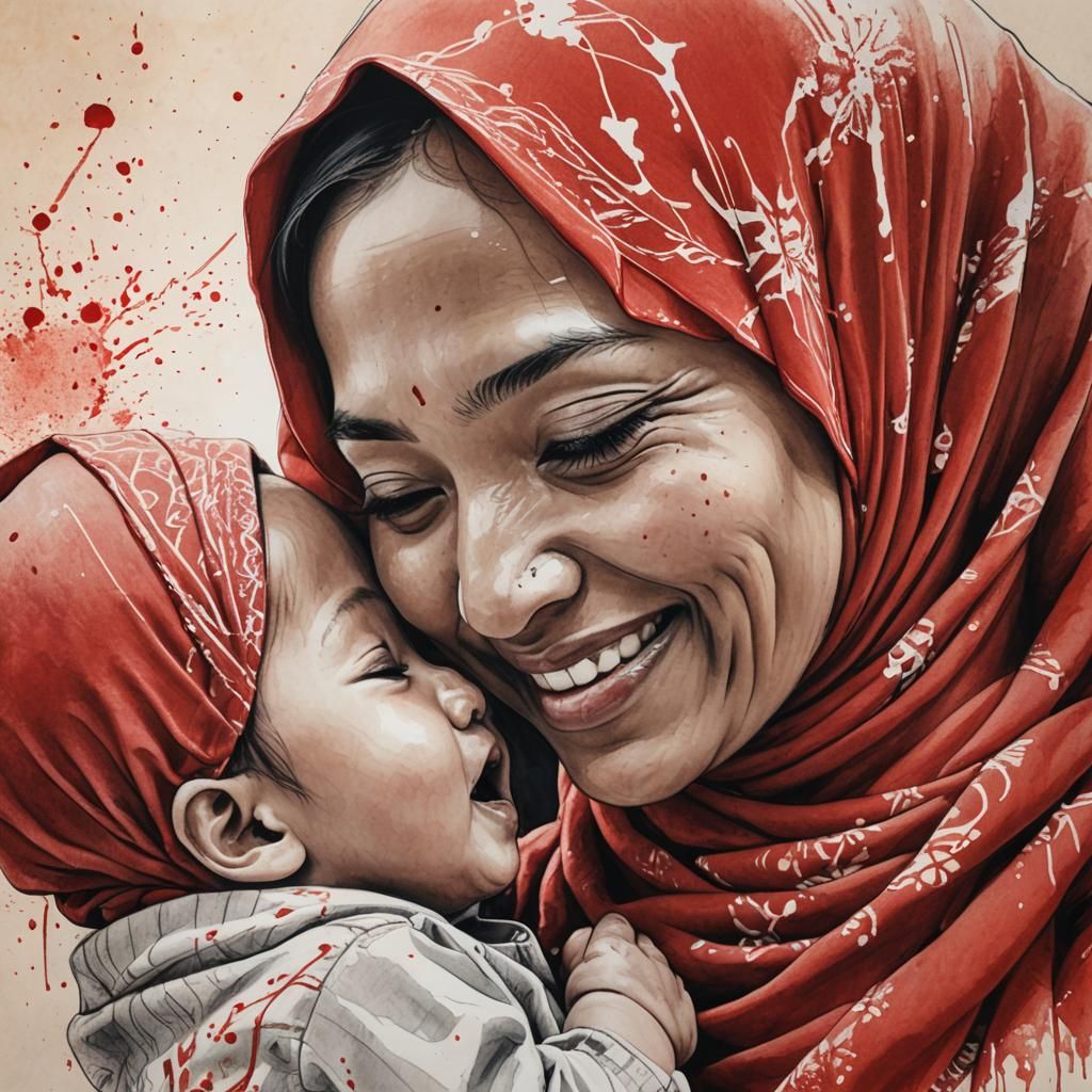 Loving Mother and Child: Expressive Pencil Portrait