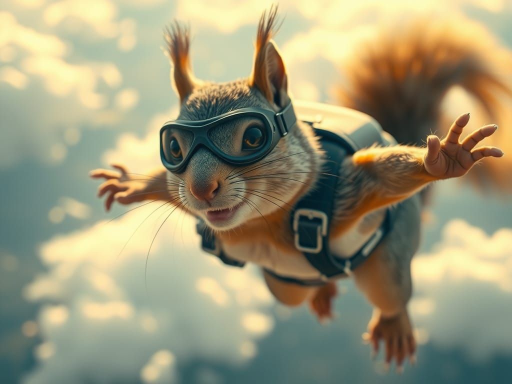 Anthropomorphic Squirrel Skydiving Adventure